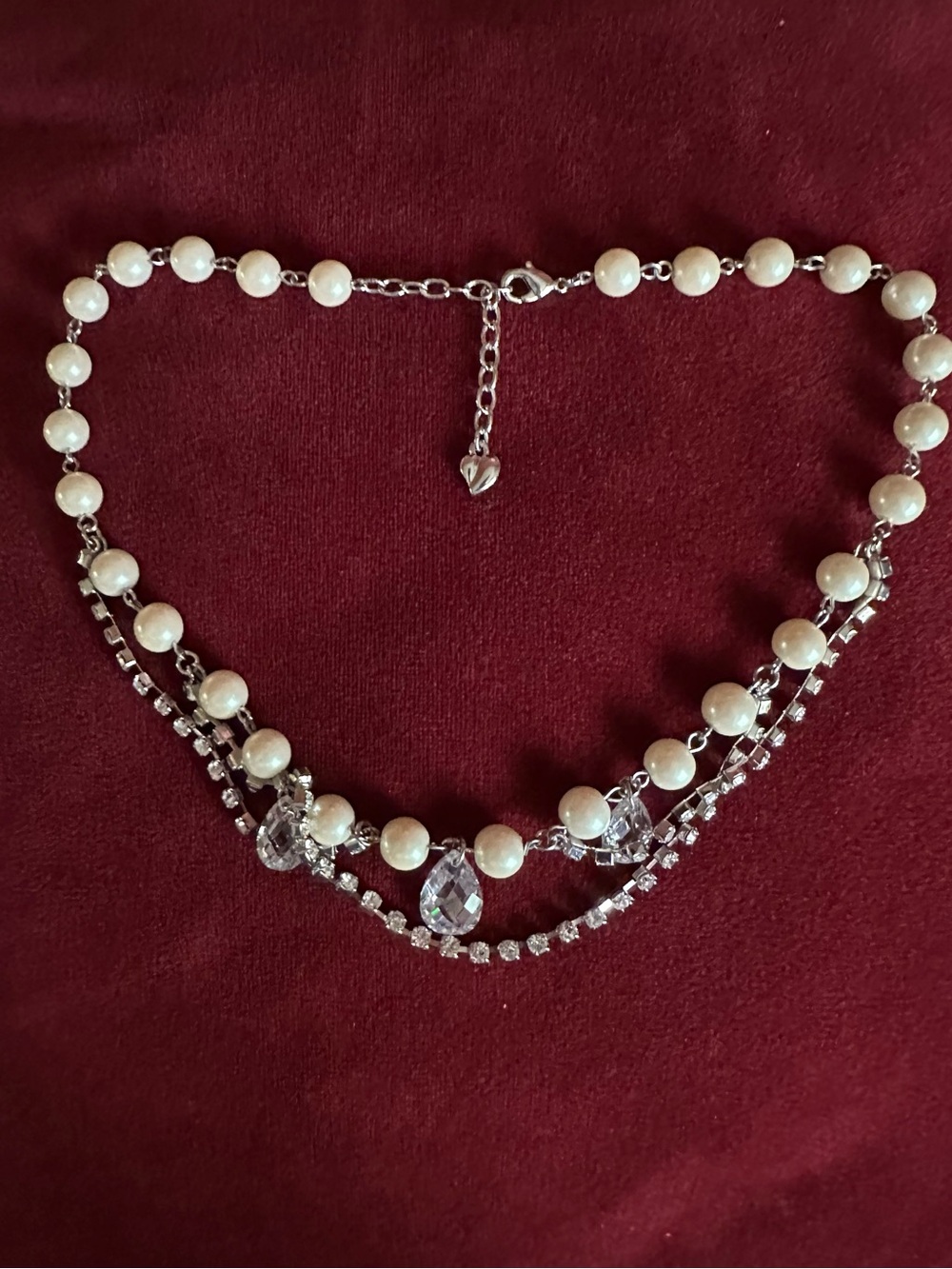 Vintage Carolee Pearl and Crystal Multi-Strand Necklace in Cream and Silver